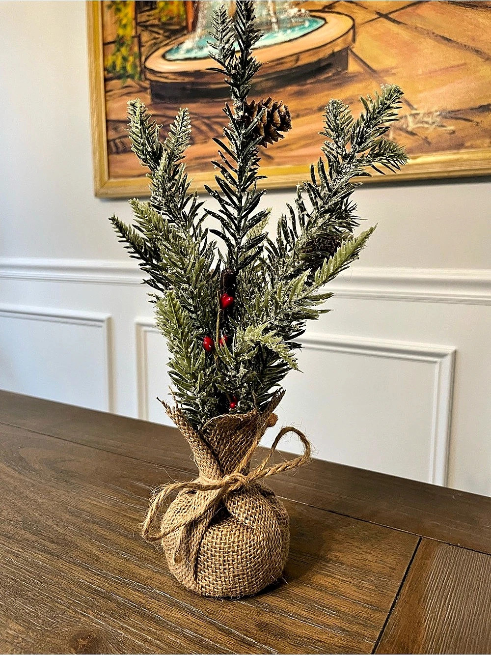 Faux Evergreen Holiday Decor in Green & Brown